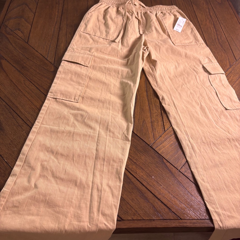 Taupe cotton cargo pants with draw string pockets women's small gorpcore NWT